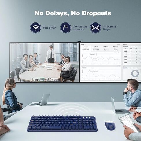 Wireless Keyboard and Mouse,2.4G Retro Typewriter Keyboard and Mouse Combo,Cute Round Keypads for Computer Windows Laptop,Detachable Home Office Keyboard Plug and Play, Navy Blue in Saudi Arabia