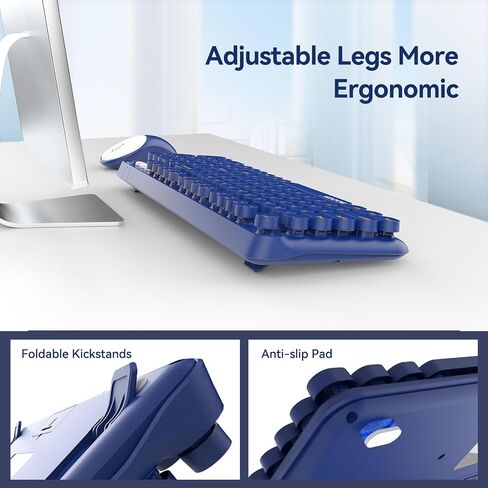 Wireless Keyboard and Mouse,2.4G Retro Typewriter Keyboard and Mouse Combo,Cute Round Keypads for Computer Windows Laptop,Detachable Home Office Keyboard Plug and Play, Navy Blue in Saudi Arabia