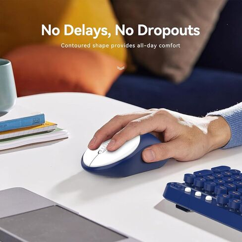 Wireless Keyboard and Mouse,2.4G Retro Typewriter Keyboard and Mouse Combo,Cute Round Keypads for Computer Windows Laptop,Detachable Home Office Keyboard Plug and Play, Navy Blue in Saudi Arabia