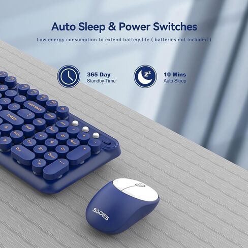 Wireless Keyboard and Mouse,2.4G Retro Typewriter Keyboard and Mouse Combo,Cute Round Keypads for Computer Windows Laptop,Detachable Home Office Keyboard Plug and Play, Navy Blue in Saudi Arabia