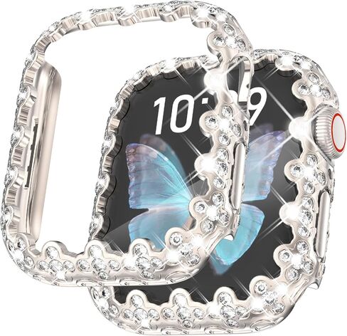 Fullife Compatible with Apple Watch Series 9 Case 40mm 41mm 44mm 45mm, Four-Leaf Clover Crystal Rhinestone Bumper Bling Face Cover Sparkling Frame for iWatch SE2/SE Series 9 8 7 6 5 4 for Women in Kuwait