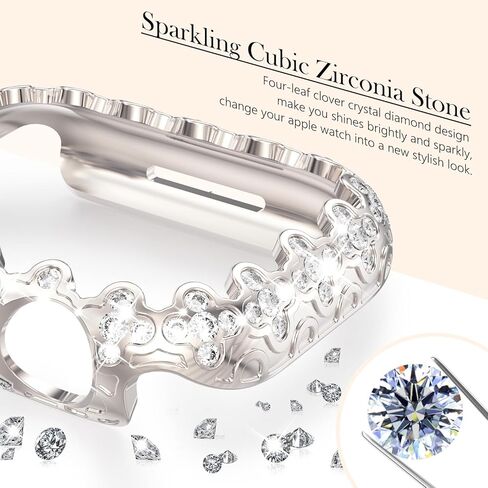 Fullife Compatible with Apple Watch Series 9 Case 40mm 41mm 44mm 45mm, Four-Leaf Clover Crystal Rhinestone Bumper Bling Face Cover Sparkling Frame for iWatch SE2/SE Series 9 8 7 6 5 4 for Women in Kuwait