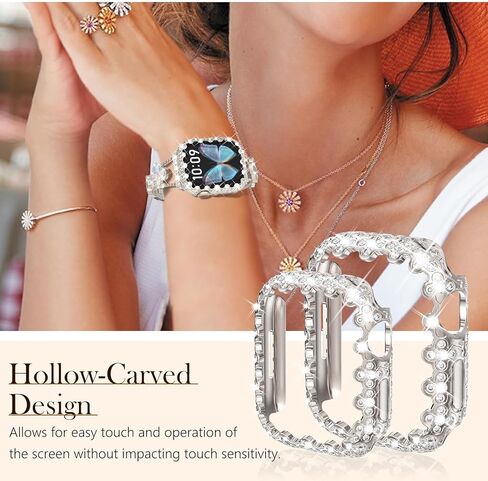 Fullife Compatible with Apple Watch Series 9 Case 40mm 41mm 44mm 45mm, Four-Leaf Clover Crystal Rhinestone Bumper Bling Face Cover Sparkling Frame for iWatch SE2/SE Series 9 8 7 6 5 4 for Women in Kuwait