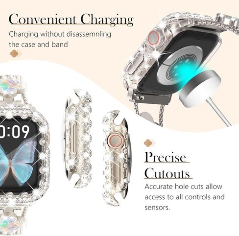 Fullife Compatible with Apple Watch Series 9 Case 40mm 41mm 44mm 45mm, Four-Leaf Clover Crystal Rhinestone Bumper Bling Face Cover Sparkling Frame for iWatch SE2/SE Series 9 8 7 6 5 4 for Women in Kuwait