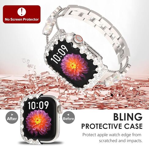 Fullife Compatible with Apple Watch Series 9 Case 40mm 41mm 44mm 45mm, Four-Leaf Clover Crystal Rhinestone Bumper Bling Face Cover Sparkling Frame for iWatch SE2/SE Series 9 8 7 6 5 4 for Women in Kuwait