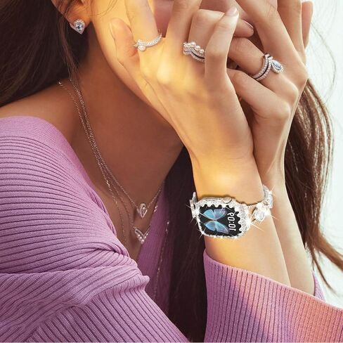 Fullife Compatible with Apple Watch Series 9 Case 40mm 41mm 44mm 45mm, Four-Leaf Clover Crystal Rhinestone Bumper Bling Face Cover Sparkling Frame for iWatch SE2/SE Series 9 8 7 6 5 4 for Women in Kuwait