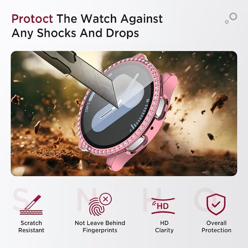Miimall Stylish Case for Samsung Galaxy Watch 7 Cover, No Fog PC & Tempered Glass Screen Protective Face Cover- Classy Crystal Glitter Full Protection Bumper Case for Galaxy Watch 7 40mm Women (Pink) in Kuwait