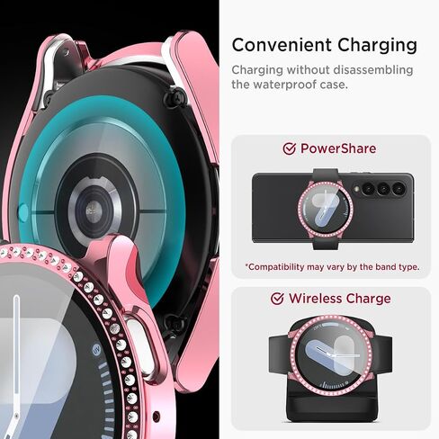 Miimall Stylish Case for Samsung Galaxy Watch 7 Cover, No Fog PC & Tempered Glass Screen Protective Face Cover- Classy Crystal Glitter Full Protection Bumper Case for Galaxy Watch 7 40mm Women (Pink) in Kuwait