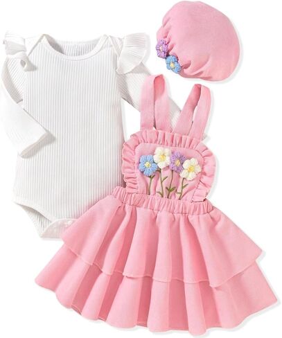 Unutiylo Toddler Baby Girl Clothes Fall Winter Ruffle Newborn Outfit Long Sleeve Baby Romper Overall Skirt Dress in Kuwait