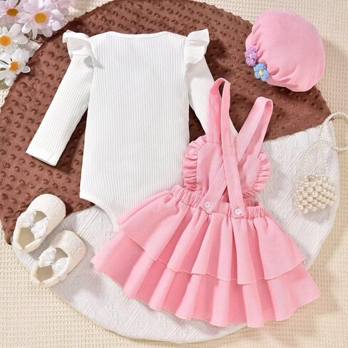 Unutiylo Toddler Baby Girl Clothes Fall Winter Ruffle Newborn Outfit Long Sleeve Baby Romper Overall Skirt Dress in Kuwait