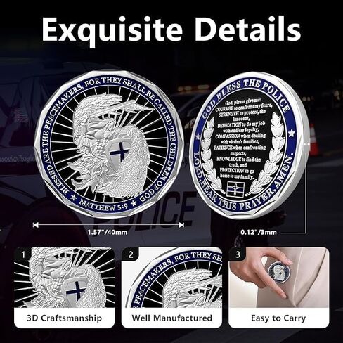 St Michael Police Challenge Coin, Saint Michael Police Officers Prayer Coin Thin Blue Line Law Enforcement Challenge Coins Thank You Coin Collectible Gift in Saudi Arabia