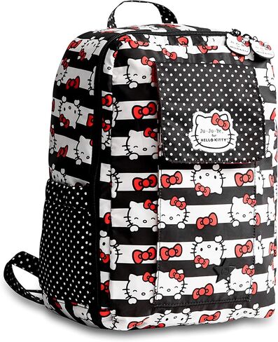 JuJuBe | Small Lightweight Travel Diaper Backpack with Padded Adjustable Straps | Hello Kitty X Dots and Stripes in Kuwait
