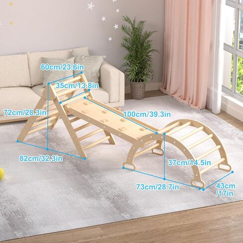 XJD 7 in 1 Pikler Triangle Set, Foldable Climbing Toys for Toddlers, Toddler Indoor Playground for 3-6 Years, with Ramp Sliding or Climbing, Rocker, Wooden Climbing Set (5-1-Colorful) in Kuwait