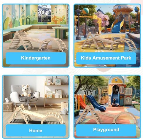 XJD 7 in 1 Pikler Triangle Set, Foldable Climbing Toys for Toddlers, Toddler Indoor Playground for 3-6 Years, with Ramp Sliding or Climbing, Rocker, Wooden Climbing Set (5-1-Colorful) in Kuwait