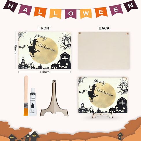 مجموعة أدوات فنية لبصمة اليد للهالوين، علامة تعليق خشبية للهالوين ببصمة اليد الأولى للطفل، DIY للأطفال الصغار هدية للآباء الجدد تذكار عائلي لديكور الهالوين لوحة خشبية in Kuwait