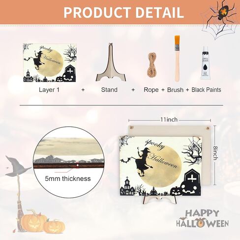 مجموعة أدوات فنية لبصمة اليد للهالوين، علامة تعليق خشبية للهالوين ببصمة اليد الأولى للطفل، DIY للأطفال الصغار هدية للآباء الجدد تذكار عائلي لديكور الهالوين لوحة خشبية in Kuwait