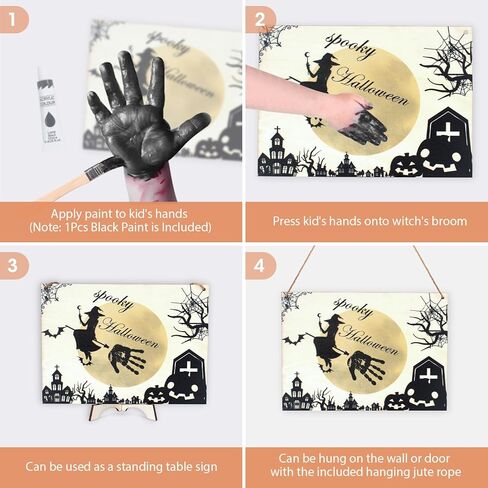مجموعة أدوات فنية لبصمة اليد للهالوين، علامة تعليق خشبية للهالوين ببصمة اليد الأولى للطفل، DIY للأطفال الصغار هدية للآباء الجدد تذكار عائلي لديكور الهالوين لوحة خشبية in Kuwait