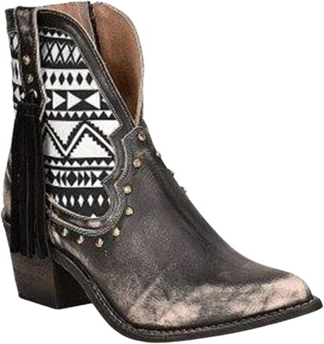 حذاء نسائي من Circle G بسحاب بني داكن وسحاب وأهداب للكاحل ونعل جلدي بمقدمة مدببة 6 1/2 بوصة من جلد البقر، حذاء حضري بني، مقاس 11 in Kuwait