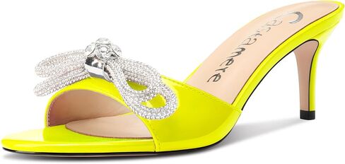 Castamere Round Open Toe Heeled Sandals for Women Rhinestone Double Bowknots Mid Kitten Heels Slip-on Dress Wedding Dating Heeled Mules 2.6 Inches Heels in Saudi Arabia