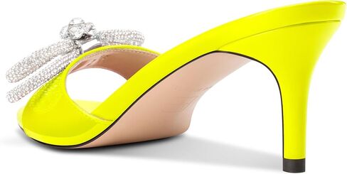 Castamere Round Open Toe Heeled Sandals for Women Rhinestone Double Bowknots Mid Kitten Heels Slip-on Dress Wedding Dating Heeled Mules 2.6 Inches Heels in Saudi Arabia