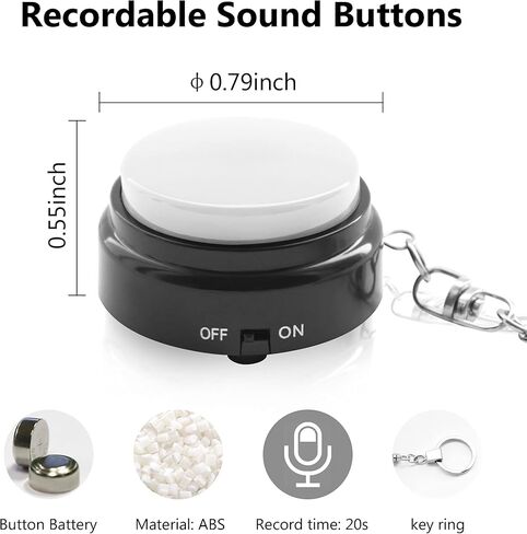 Recordable Talking Button with Keychain, 20s Voice Recording Time Sound Button Answer Buzzers Funny Buttons Record Your Own Words Also Used for Dog Pack of 4 - White and Black (Battery Included) in Saudi Arabia
