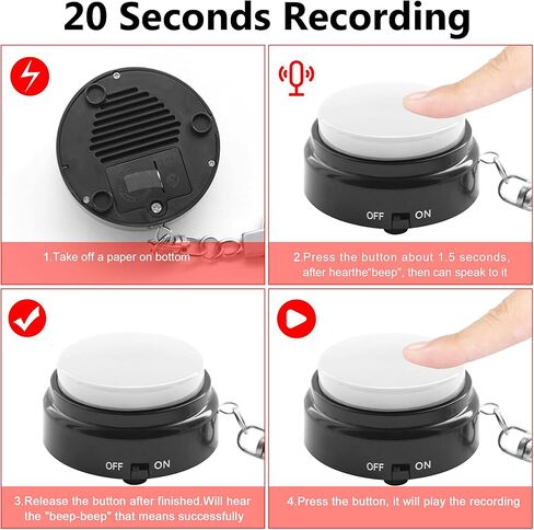 Recordable Talking Button with Keychain, 20s Voice Recording Time Sound Button Answer Buzzers Funny Buttons Record Your Own Words Also Used for Dog Pack of 4 - White and Black (Battery Included) in Saudi Arabia