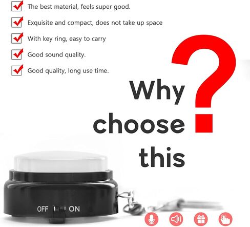 Recordable Talking Button with Keychain, 20s Voice Recording Time Sound Button Answer Buzzers Funny Buttons Record Your Own Words Also Used for Dog Pack of 4 - White and Black (Battery Included) in Saudi Arabia