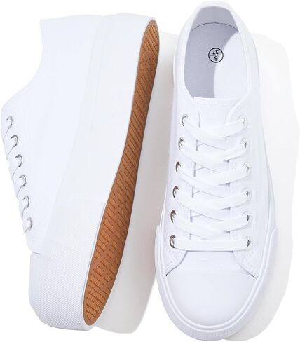 SERNIAL Womens White Platform Sneakers Low Top Platform Shoes Black Canvas Shoes for Women in Saudi Arabia