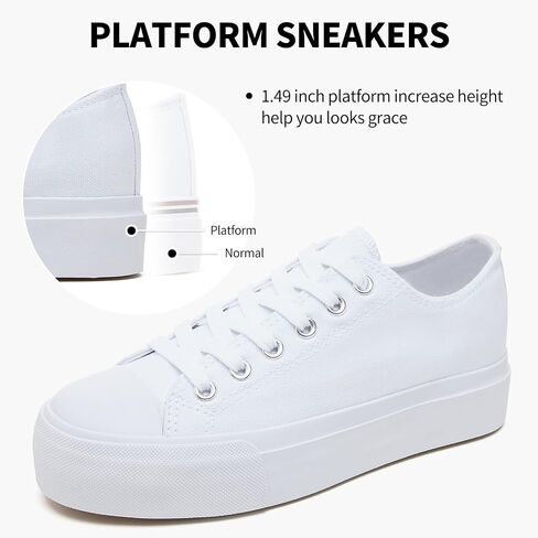 SERNIAL Womens White Platform Sneakers Low Top Platform Shoes Black Canvas Shoes for Women in Saudi Arabia