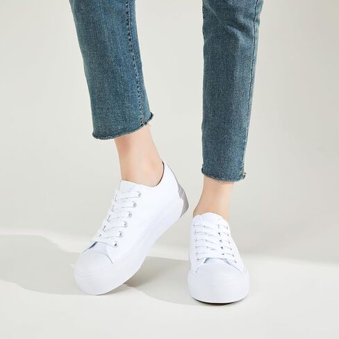 SERNIAL Womens White Platform Sneakers Low Top Platform Shoes Black Canvas Shoes for Women in Saudi Arabia