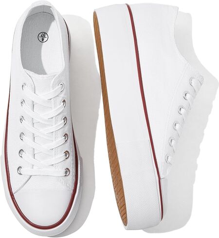 SERNIAL Womens White Platform Sneakers Low Top Platform Shoes Black Canvas Shoes for Women in Saudi Arabia