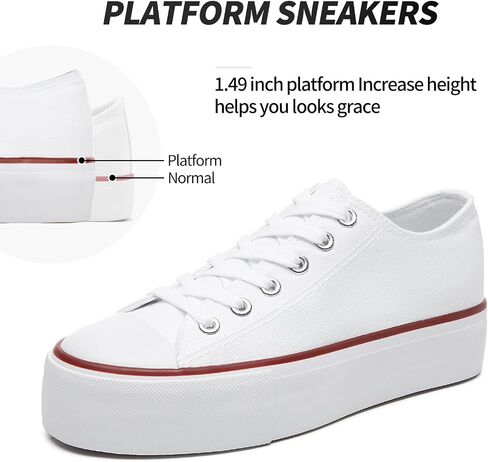SERNIAL Womens White Platform Sneakers Low Top Platform Shoes Black Canvas Shoes for Women in Saudi Arabia