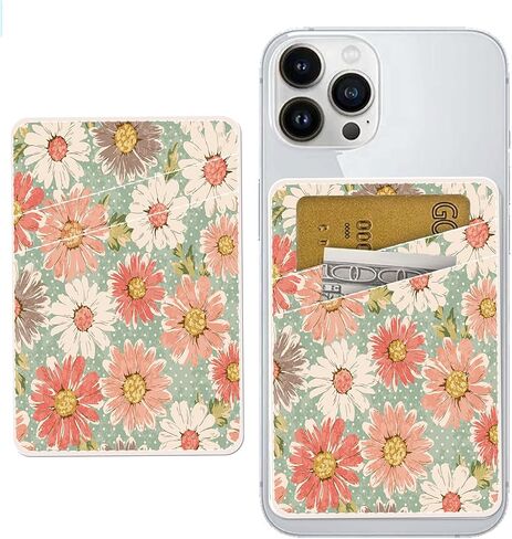 Phone Card Holder Leather, Dual Pocket Phone Wallet Adhesive Stick On, Cute Phone Case Credit Card Holder, Suitable for Most of Phones White Blue Flowers in Kuwait
