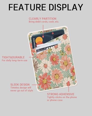 Phone Card Holder Leather, Dual Pocket Phone Wallet Adhesive Stick On, Cute Phone Case Credit Card Holder, Suitable for Most of Phones White Blue Flowers in Kuwait