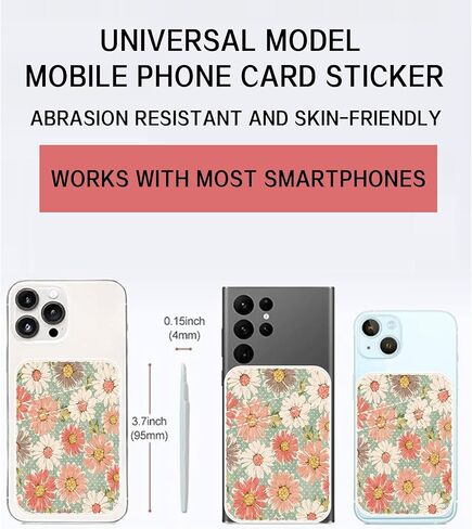 Phone Card Holder Leather, Dual Pocket Phone Wallet Adhesive Stick On, Cute Phone Case Credit Card Holder, Suitable for Most of Phones White Blue Flowers in Kuwait