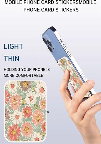 Phone Card Holder Leather, Dual Pocket Phone Wallet Adhesive Stick On, Cute Phone Case Credit Card Holder, Suitable for Most of Phones White Blue Flowers in Kuwait
