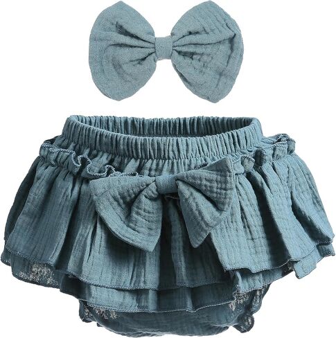 Newborn Baby Girl Cotton Skirts with Built-in Shorts Toddlers Ruffle Diaper Covers Infant Skorts with Bows Headband Set in Saudi Arabia