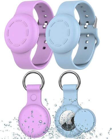 4 Pack - Waterproof Airtag Bracelet &AirTag Holder for Kids Hidden Air Tag Keychain Silicone Airtag Case Full Coverage Anti-Lost Accessories Compatible with Apple AirTag(Black & Navy Blue) in Saudi Arabia