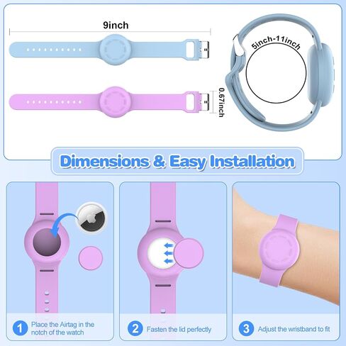 4 Pack - Waterproof Airtag Bracelet &AirTag Holder for Kids Hidden Air Tag Keychain Silicone Airtag Case Full Coverage Anti-Lost Accessories Compatible with Apple AirTag(Black & Navy Blue) in Saudi Arabia
