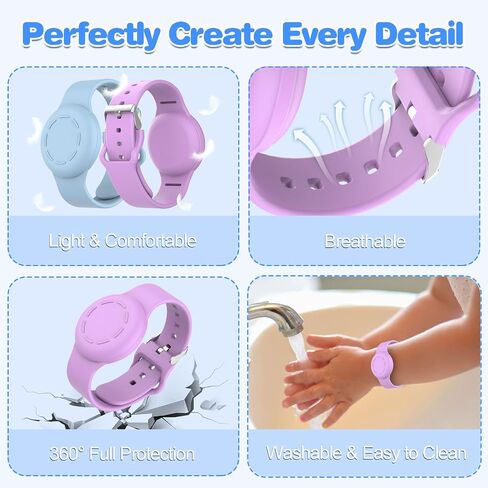 4 Pack - Waterproof Airtag Bracelet &AirTag Holder for Kids Hidden Air Tag Keychain Silicone Airtag Case Full Coverage Anti-Lost Accessories Compatible with Apple AirTag(Black & Navy Blue) in Saudi Arabia