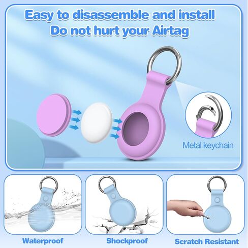 4 Pack - Waterproof Airtag Bracelet &AirTag Holder for Kids Hidden Air Tag Keychain Silicone Airtag Case Full Coverage Anti-Lost Accessories Compatible with Apple AirTag(Black & Navy Blue) in Saudi Arabia