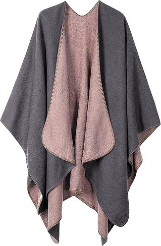 Women's Travel Plaid Shawl Wraps Open Front Poncho Cape Warm Oversized Sweaters Casual Cardigan Shawls for Fall Winter,Series 03-Gradient Red in Saudi Arabia