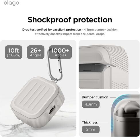 elago Compatible with Samsung Galaxy Buds 3 Case & Galaxy Buds 3 Pro Case, Armor Case with Carabiner, Premium Silicone Cover, Wireless Charging, Headphone Accessories, for Men, for Women (Black) in Kuwait