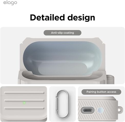 elago Compatible with Samsung Galaxy Buds 3 Case & Galaxy Buds 3 Pro Case, Armor Case with Carabiner, Premium Silicone Cover, Wireless Charging, Headphone Accessories, for Men, for Women (Black) in Kuwait