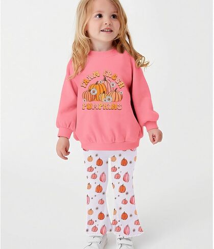 Halloween Bell Bottoms Outfit Toddler Baby Farm Fresh Pumpkin Sweatshirt Crewneck Long Sleeve Pullover + Flare Pants in Saudi Arabia