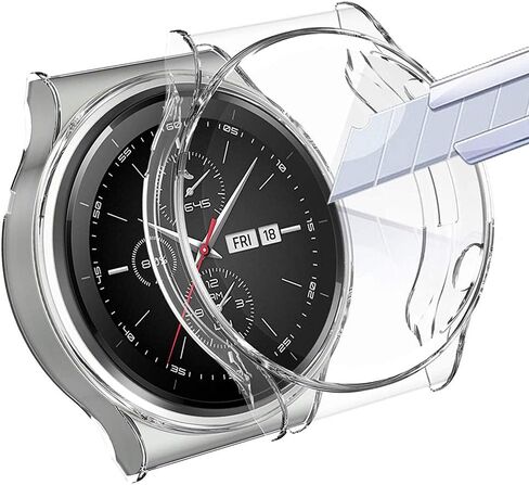 حافظة حماية للشاشة من Hepsun مكونة من قطعتين متوافقة مع حافظة Huawei Watch GT 2 Pro، حافظة غطاء شاشة ناعمة ومرنة من مادة TPU الشاملة، غطاء مقاوم للصدمات لملحقات Huawei GT2 Pro (شفاف + أسود) in Kuwait