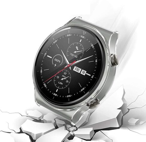 حافظة حماية للشاشة من Hepsun مكونة من قطعتين متوافقة مع حافظة Huawei Watch GT 2 Pro، حافظة غطاء شاشة ناعمة ومرنة من مادة TPU الشاملة، غطاء مقاوم للصدمات لملحقات Huawei GT2 Pro (شفاف + أسود) in Kuwait