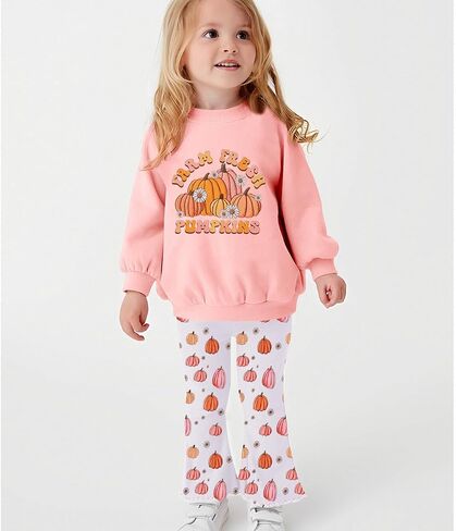 Halloween Bell Bottoms Outfit Toddler Baby Farm Fresh Pumpkin Sweatshirt Crewneck Long Sleeve Pullover + Flare Pants in Saudi Arabia