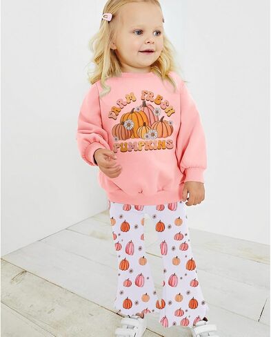 Halloween Bell Bottoms Outfit Toddler Baby Farm Fresh Pumpkin Sweatshirt Crewneck Long Sleeve Pullover + Flare Pants in Saudi Arabia