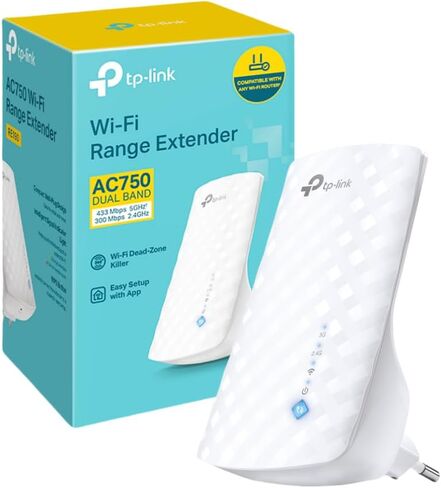 TP-Link AC750 WiFi Extender, Three Internal Antennas, Super High Speed Dual Band up to 750Mbps, Signal Display, Plug & Play, RJ45 Connector, White, for Optimal Wi-Fi Range in Kuwait